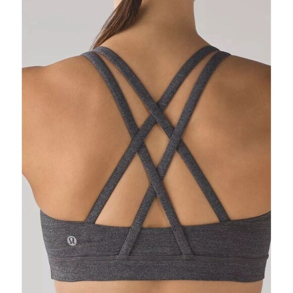 Lululemon Energy Sports Bra 8 Heathered Black Strappy Athletic Criss Cross - Picture 2 of 5